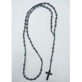 All Black Round Shape Hematite Beads Rosary with Hematite Crucifix 24inch